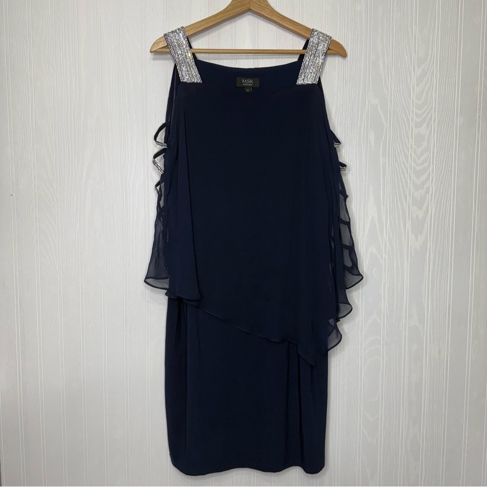 MSK Women’s Navy Blue formal dress with rhinestone detail size 2X - Picture 2 of 10